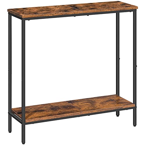 HOOBRO 29.5" L Narrow Console Table, 8.7" D Small Entryway Table | Sofa Table Behind Couch with 2-Tier Storage Display Shelves for Hallway, Foyer, Living Room, Bedroom - color: Rustic Brown and Black