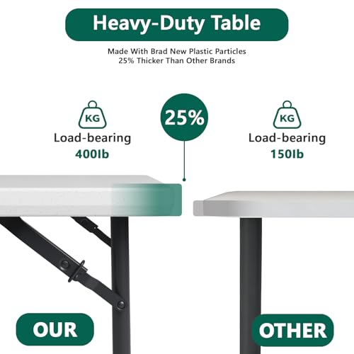 4FT Folding Table Adjustable Height Table (White, 4 Pack) - color: White, size: 4FT-4pack
