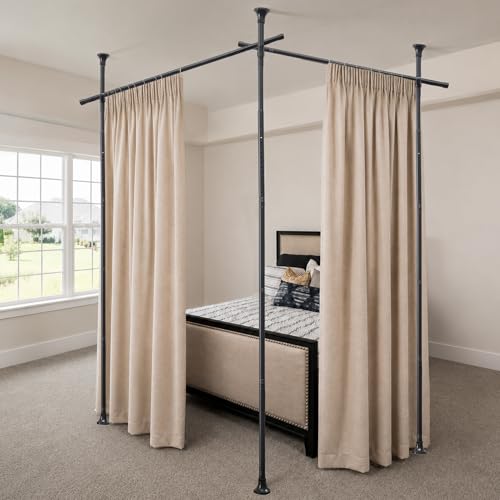 Room Divider Curtain Rod, Adjustable Room Separator for Space Partition 4-10ft(H) 28-116inch(W) Temporary No Drill Wall Room Divider Floor to Ceiling Tension Rod, Black - color: Matte Black, size: 28-116 inch