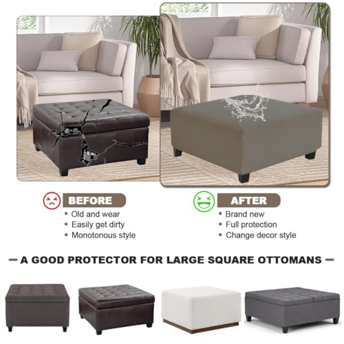Levoberg Waterproof Square Ottoman Cover Large Square Folding Storage Ottoman Bench Slipcovers Footrest Stool Covers Oversized Ottoman Coffee Table Covers Cube with Elastic Bottom M Taupe - color: Taupe, size: Square-M
