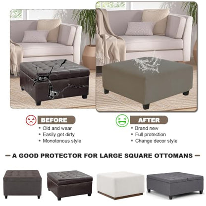 Levoberg Waterproof Square Ottoman Cover Large Square Folding Storage Ottoman Bench Slipcovers Footrest Stool Covers Oversized Ottoman Coffee Table Covers Cube with Elastic Bottom L Taupe - color: Taupe, size: Square-L
