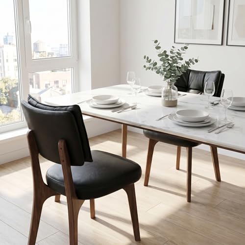 YOUNIKE Wood Frame Black Dining Chair, Faux Leather, Single Pack | Modern Ergonomic Upholstered Kitchen & Dining Room Chairs, Double-Layer Backrest, Comfy Soft Cushion, Easy to Assembly - color: Black
