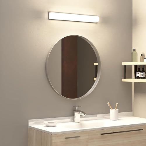 28-Inch Brushed Nickel Silver Wall Mounted Round Mirror, Glass Panel Circle Deep Set Design Stainless Steel Framed for Bathroom, Entryways, Living Rooms - size: 28"L x 28"W