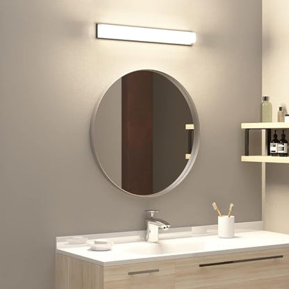 28-Inch Brushed Nickel Silver Wall Mounted Round Mirror, Glass Panel Circle Deep Set Design Stainless Steel Framed for Bathroom, Entryways, Living Rooms - size: 28"L x 28"W