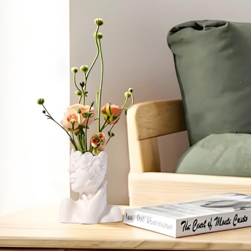 Ceramic Face Vase White Flower Vase for Decor, Female Face Vase Art, Modern Decorative Vase Centerpiece for Table, Shelf, Living Room, Office, Bedroom, Small - style: Face vase 3