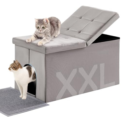 MEEXPAWS Cat Litter Box Enclosure Furniture XXL Velvet Lift Design Lid | Extra Large Hidden Cat Washroom Bench Ottoman, Storage Cabinet Dog Proof, Urine Proof, Easy Clean, Quick Assembly, Grey - color: Grey, size: XXL 35.4'' x W19.7'' x H19.7''