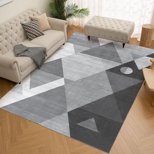 HOMFINE Washable Modern Area Rug - Geometric Style 6x9 Rugs for Living Room, Bedroom, Machine Washable Rug Soft Non Slip Non Shedding Area Rug - Grey, 6'x9' - color: Grey, size: 6' x 9' (Rectangular)