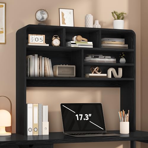 5-Tier Desk Shelf, 37.4''W Desktop Bookshelf for Computer Monitor | Desktop Organizer Shelf Storage Rack with 6 Cubbies, 5-Level Desk Hutch Display Rack for Home, Office, Dorm, Vanity, Black - color: Black, size: 37.4"