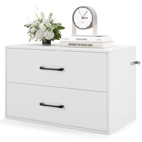 SIMOE 24" W White Stackable 2-Drawer Dresser for Bedroom, Short Storage Cabinet with Metal Handles, Wood Drawer Organizer with Anti-Tip Kits, Compact Chest of Drawers for Office, Entryway