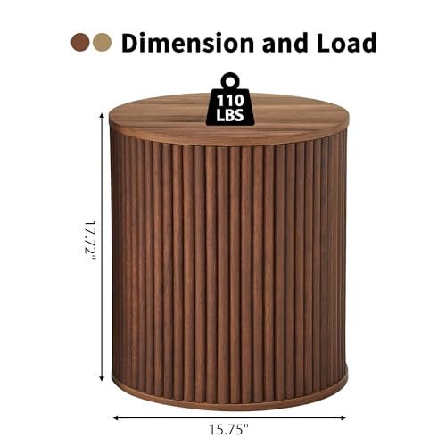 Round Fluted Side Table Set of 2, 15.7" Mid-Century Modern End Table with Storage, Wooden Bedside Table Round Nightstand Small Circle Sofa Accent Table for Living Room, Bedroom (Walnut) - color: Walnut, size: 15.7"D x 15.7"W x 17.7"H
