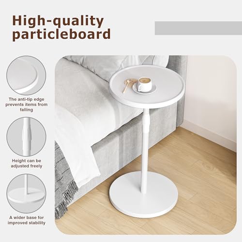Adjustable Round Side Table, Pedestal Drink Table for Small Spaces | Small End Table, Tall Round Nightstand for Living Room Bedroom White ET-010WW - color: White