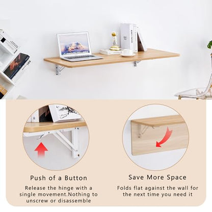 Modern Wall-Mounted Folding Table, Solid Wood, White and Natural Oak, 45x22 Inches, Collapsible Space-Saving Design for Home Office, Laundry Room (Burly Wood) - color: Burly Wood