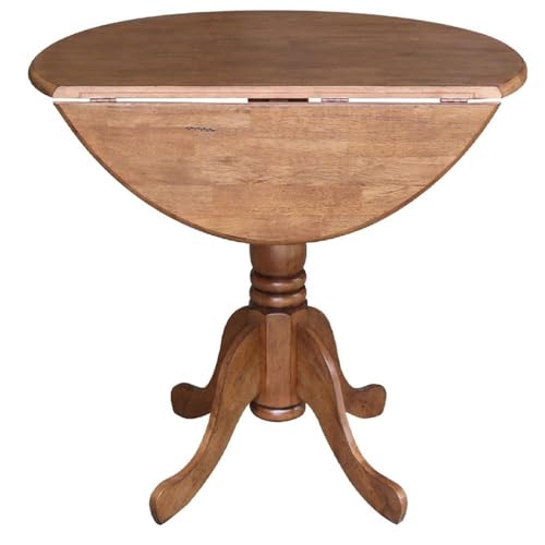 IC INTERNATIONAL CONCEPTS 42" Round Solid Wood Dual Drop Leaf Pedestal Table in Oak Finish - color: Distressed Oak