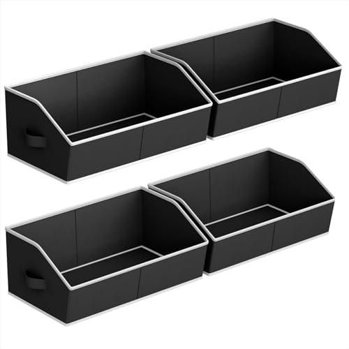 Storage Bins for Shelves - Large Trapezoid Closet Shelf Organizer, Fabric Organization Bins with Handles, Storage Baskets for Clothes, Towel, Blanket, 4 Pack, Black - color: Black, size: XLarge -4 Pack