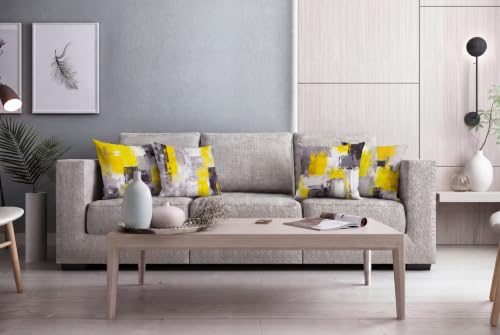 Yellow Grey Abstract Throw Pillow Covers 18x18 Set of 4 | Mustard Yellow & Grey Modern‑Art Cushion Cases, neutral aesthetic pillowcases for sofa, bedroom & chair. - color: Yellow and Grey, size: 18" x 18" (Pack of 4)