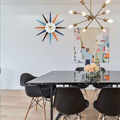 FIELDY Large Wall Clock 22 Inch Mid Century Wall Clocks Starburst Clock Non Ticking Battery Operated 3D Wall Clocks Home Décor for Living Room, Kitchen, Dining Room, Bedroom - size: Normal