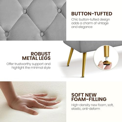 Yaheetech 45in Upholstered Velvet Ottoman Bench Seat with Gold Legs, Gray | Tufted Upholstered Bench Seat, Bed Bench with Tapered Gold Metal Legs, Sized for Window Seat Entryway Living Room - color: Grey