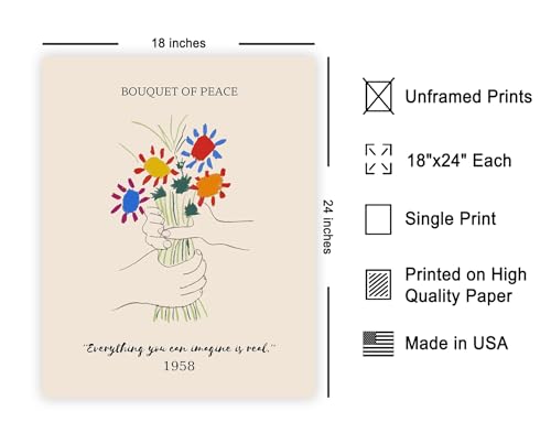 Poster Master Vintage Poster - Retro Minimalist Print - Gift for Artist, Housewarming - Bouquet Of Peace, Flower, Aesthetic - Wall Decor for Living Room, Bedroom, 18x24 Unframed Wall Art - color: Style-02, size: 18"L x 24"W