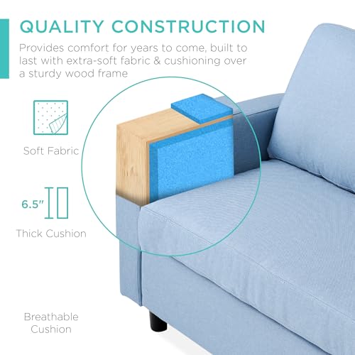 Best Choice Products Upholstered Sectional Sofa for Home, Apartment, Dorm, Bonus Room, Compact Spaces w/Chaise Lounge, 3-Seat, L-Shape Design, Reversible Ottoman Bench, 680lb Capacity - Light Blue - color: Linen - Light Blue