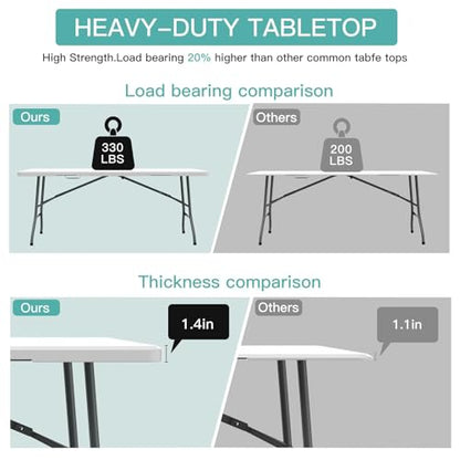6 ft Plastic Folding Table with Nylon Tablecloth and Carry Handle | 71 x 28 x 29 in, heavy-duty frame, quick setup, picnic, party, dining and camping use - size: 6ft Folding Table + Tablecloth