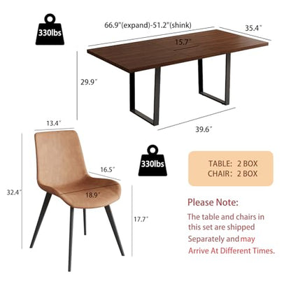 Mid-Century Extendable Dining Table Set, 51"-67", 6 Upholstered Chairs - color: Table + 6 Brown Chairs-b, size: 51"-67"