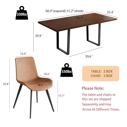 Mid-Century Extendable Dining Table Set, 51"-67", 6 Upholstered Chairs - color: Table + 6 Brown Chairs-b, size: 51"-67"