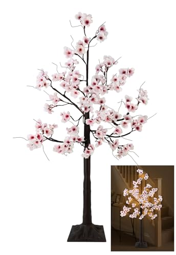 4FT Cherry Blossom Tree, 48 Fairy Lights Artificial Lighted Tree for Home Inside Outdoor Spring Wedding Party Festival Decor, Warm White - size: 4FT