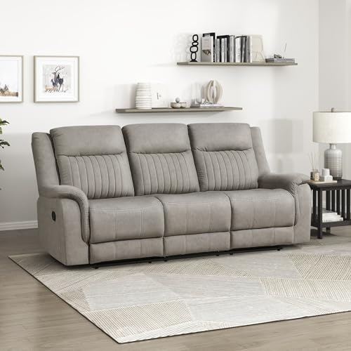 Lexicon Polished Microfiber Wall Hugger Manual Double Reclining Sofa, Dove | 86"W Upholstered 3 Seater Manual Sofa Recliner for Living Room/Apartment, Tool Free Assembly - color: Dove, size: Reclining Sofa