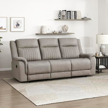 Lexicon Polished Microfiber Wall Hugger Manual Double Reclining Sofa, Dove | 86"W Upholstered 3 Seater Manual Sofa Recliner for Living Room/Apartment, Tool Free Assembly - color: Dove, size: Reclining Sofa