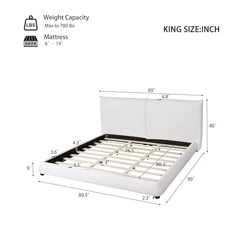 Christopher Knight Home Deft Wooden King Bed Frame and Headboard, Luxurious Upholstered King Size Bed Frame with Linen Fabric Pillow-Back Headboard, Modern Design Bed Set, Easy Assembly, Beige - size: King Size