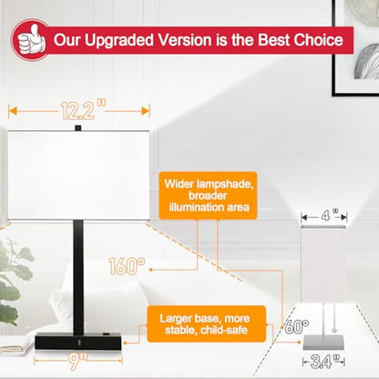 Lynnoland 21" Set of 2 Table lamp with USB A+C & AC Outlets, Touch Control 3-Way Dimmable Nightstand Lamps for Bedroom Living Room Office Reading, White Shade Touch Lamps, 5000K LED Bulbs Included - color: (2 Pack)White Line & Matte Black (Base)-Two 5000K