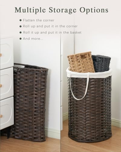SETVSON Laundry Hamper with Lid, 19.0 Gal (72 L) Round PE Rattan, Brown | 72L Woven Hamper with Lid, Removable Washable Liner Bag, 2 Mesh Laundry Bags, Strong Steel Frame, Foldable Long Handles - color: Brown, size: 72 L