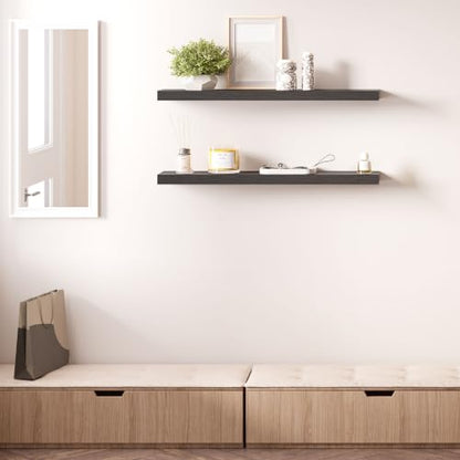 Ballucci Floating Shelves, 36" Wood Wall Shelf Set of 2, with Invisible Brackets for Bathroom, Living Room, Bedroom, Kitchen, Nursery, 6" Deep, Black - color: Black, size: 35.4 inches