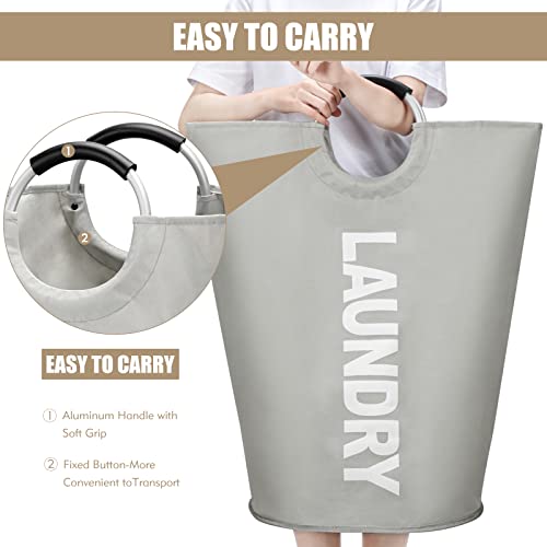 DOKEHOM 90L Large Laundry Basket Bag, Collapsible Tall Hamper, Grey | Freestanding tall washing bin & foldable laundry bag. High-capacity clothes storage basket with durable sturdy handles - color: Light Grey, size: 90L