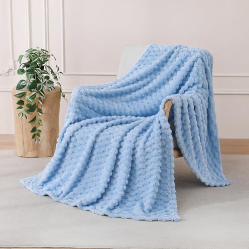 Light Blue Fleece Throw Blanket 50"×60" for Couch Sofa Bed | Super Soft Cozy Plush Microfiber Flannel, 3D Jacquard Lightweight for Mom Woman - color: Light Blue, size: 50×60inch