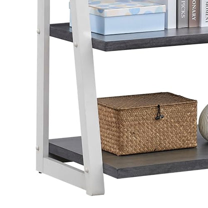 5-Tier Shelves,Bookshelf, Storage Rack, Bookcase with Rubber Wood Frame, Ladder Shelf for Living Room, Home Office, Kitchen, Bedroom, Apartmen (Grey+White 5-Tier)