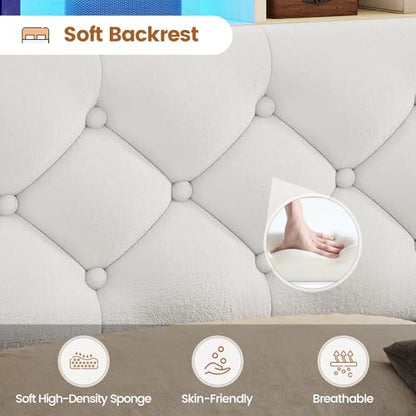 Full Size Bed Frame with 4 Drawers, Storage Headboard, Lights, Cream | LED Bed Frame Full Size with Charging Station, 5 Shelves, Velvet Upholstered Bed with Metal Slats, No Box Spring Needed - color: Creamy White-velvet, size: Full