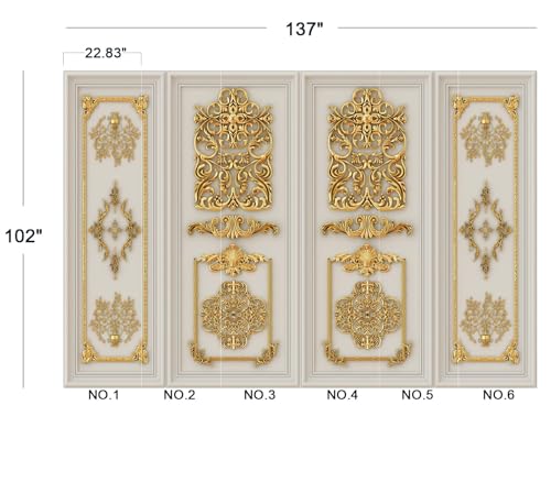Eierme-Interior Walls with Golden Relief Patterns Mural Wallpaper Peel and Stick 137" x 102" - color: No.11, size: 137" x 102"