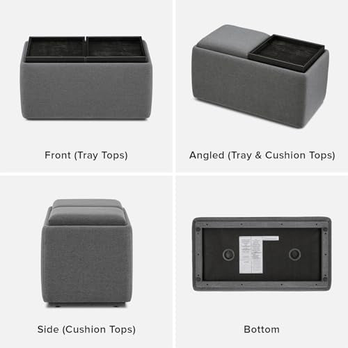 mopio Levi Storage Bench with Reversible Tray, Modern Storage Coffee Table, Bedroom Bench, Rectangular Cube Upholstered Coffee Table Ottoman for Living Room, Bedroom, Entryway (Fabric, Dark Gray) - color: Dark Gray Fabric, Rect.