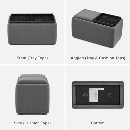 mopio Levi Storage Bench with Reversible Tray, Modern Storage Coffee Table, Bedroom Bench, Rectangular Cube Upholstered Coffee Table Ottoman for Living Room, Bedroom, Entryway (Fabric, Dark Gray) - color: Dark Gray Fabric, Rect.