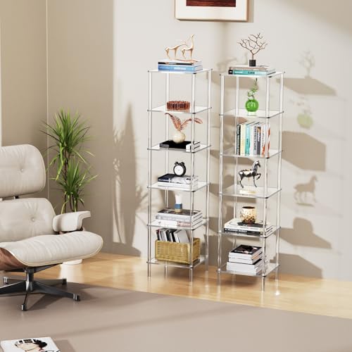 Acrylic Bookshelf, Small Bookcase, Standing Freestanding Corner Storage Shelves Display Shelf for Living Room, Bedroom (Clear, 6 Tier) - size: 6 Tier