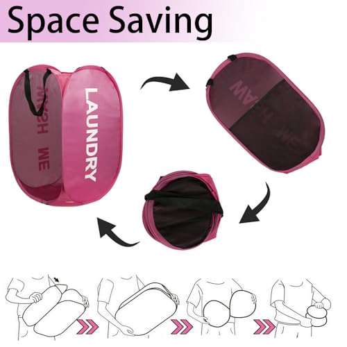 2 Pack Mesh Pop Up Laundry Hamper Collapsible Laundry Basket Pink Dirty Clothes Basket for Laundry Room, College Dorm, Bedroom, Travel - color: Pink - 2Pack