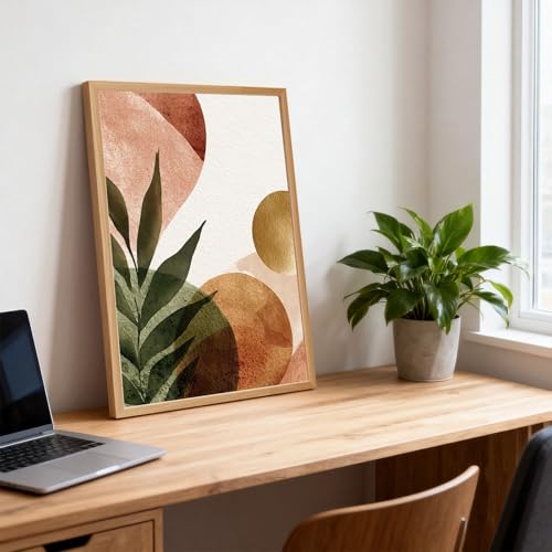 Light Oak Framed Abstract Botanical Poster Canvas Print Art Modern Minimalist Aesthetic Wall Art Painting Pictures Wall Decor Elegant Home Decoration for Living Room Bedroom Office Apartment (Light Oak,12W"X16L")