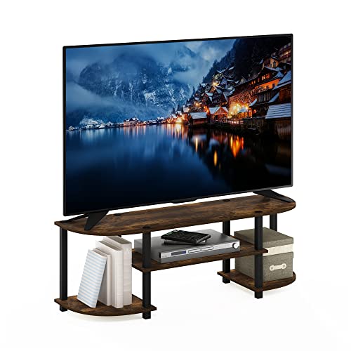Furinno Turn-S-Tube Wide TV Entertainment Center, Amber Pine/Black | Toolless Entertainment Center with Open Storage Shelves, Media Console Table with Soundbar Shelf for Living Room, Bedroom - color: Amber Pine/Black, size: Wide
