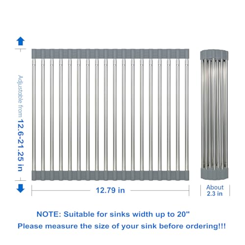 Expandable Roll Up Dish Drying Rack Over The Sink Rack, Large Dish Drainer Rack for Stainless Steel Sinks, Non-Slip Silicone Collapsible Rack 18 Tube for Kitchen, Sliver Gray - color: Gray+silver Expandable