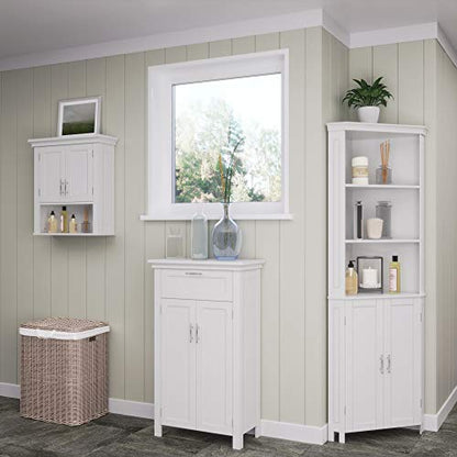 RiverRidge Somerset Two-Door Bathroom Wall Mount Medicine Cabinet, White | Open Display Shelf, Adjustable Interior Shelf, Two-Tone Handles, Space-Saving, Laundry Storage - color: White