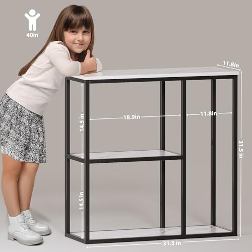 WOHOMO Console Table, 12 Inch Narrow Entryway Table for Living Room, 31.5 Inch Modern Industrial Sofa Table with 3-Tier Storage Shelves for Corridor, Hallway, White Marble | 12 Inch Narrow Console Table for Living Room, 31.5" Hallway Table for Corridor, w