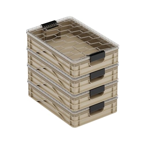 Quarter Crate 4-Pack Stackable Storage Bins, Tan | Polypropylene, 14 dividers included, 19.16x12.75x4.57 in, over 1000 lb stack, lids sold separately - color: Tan