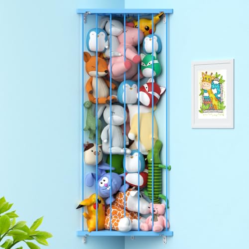Stuffed Animal Storage Shelf Organizer(Patented) - Corner Stuffed Animal Holder Length Adjustable - Wall Plush Storage for Nursery Playroom Bedroom Kids Room (Blue, Standard) - color: Blue, size: Standard