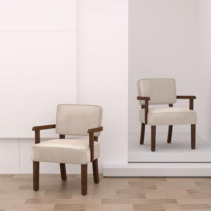 Faux Leather Accent Chair, Mid-Century Armchair with Wood Frame | Upholstered Living Room Chair, Comfy Reading Chair for Bedroom, Waiting Room, Home Office, Easy Assembly, Beige - color: Faux Leather Beige, size: One Chair